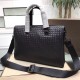 Woven briefcase Imported fetal cowhide leather hand-woven Zipper closure Highest quality on the net Size 36624cm