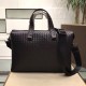 Woven briefcase Imported fetal cowhide leather hand-woven Zipper closure Highest quality on the net Size 36624cm