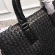 Woven Briefcase Imported Tire Cowhide Leather Pure Hand-Woven Zipper Closure Size 39330cm