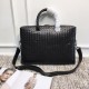 Briefcase   whole body soft Italian customized fetal cowhide, soft and comfortable leather, hand-woven to create a three-dimensional sense of dense and orderly, large-capacity practical models    black   size 40  7  27cm