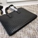 Woven Briefcase Imported Tire Cowhide Leather Pure Hand-Woven Zipper Closure   Size 39330cm