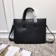 Woven Briefcase Imported Tire Cowhide Leather Pure Hand-Woven Zipper Closure   Size 39330cm