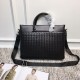 Woven Double Pull Briefcase Imported Tire Cowhide Leather Pure Hand-Woven Zipper Closure   Size 37730cm