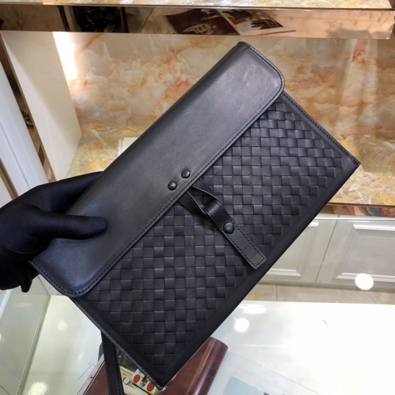 [With Box] Bv Flap Clutch Bag Original Single Imported Customized Waxed Cowhide Luxury Pure Handmade Hand Sewn Weaving Gun Buckle Hardware Accessories Low-profile and Practical The more the leather is used, the more it i