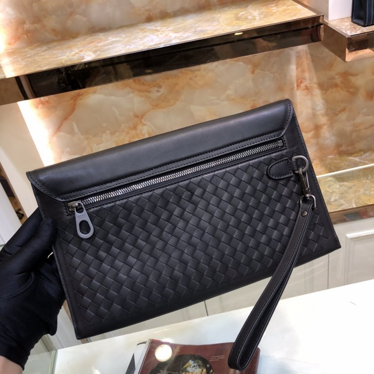 [With Box] Bv Flap Clutch Bag Original Single Imported Customized Waxed Cowhide Luxury Pure Handmade Hand Sewn Weaving Gun Buckle Hardware Accessories Low-profile and Practical The more the leather is used, the more it i