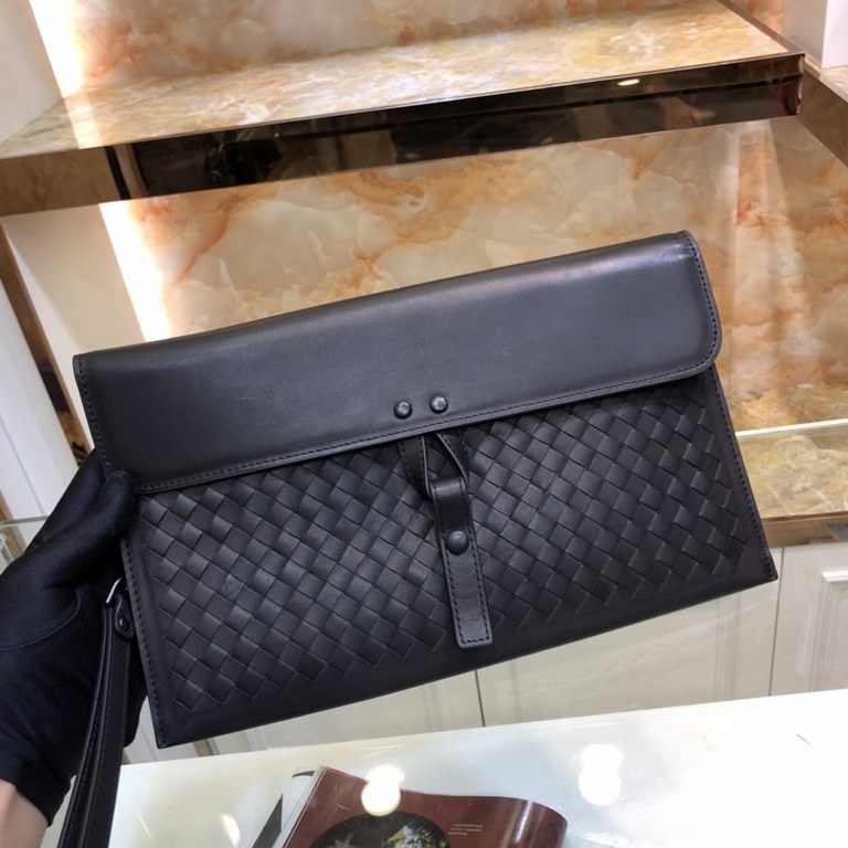 [With Box] Bv Flap Clutch Bag Original Single Imported Customized Waxed Cowhide Luxury Pure Handmade Hand Sewn Weaving Gun Buckle Hardware Accessories Low-profile and Practical The more the leather is used, the more it i