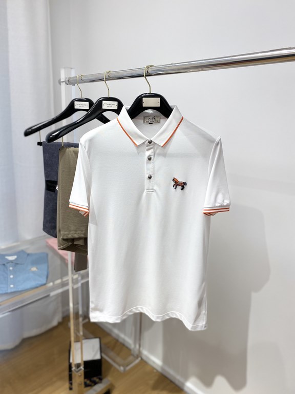 Hermes, 2023 new short-sleeved T-shirt, handsome and stylish, chest fixed weaving process decorative pattern logo, simple and versatile models. Fabric cotton Not only stiff, keep the trend of the silhouette, but also com