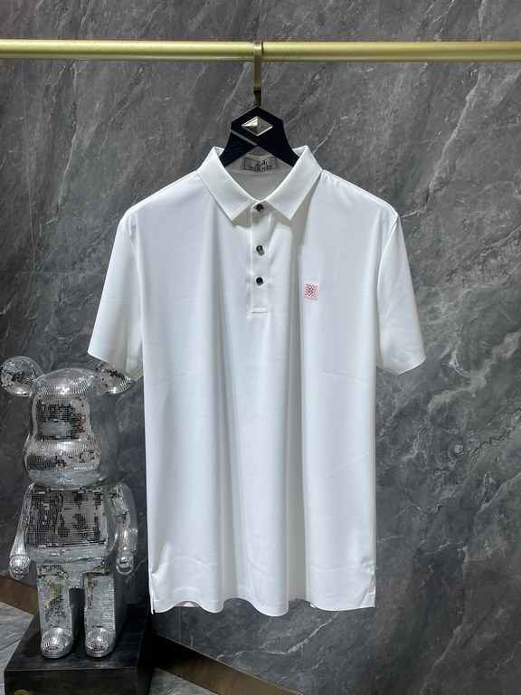 Hermes 2023 summer new T-shirt lapel short-sleeved polo shirt, counter customized fabric Breathable and comfortable, impeccable details, brand elements of the design concept, reflecting high quality. Hand feel delicate a