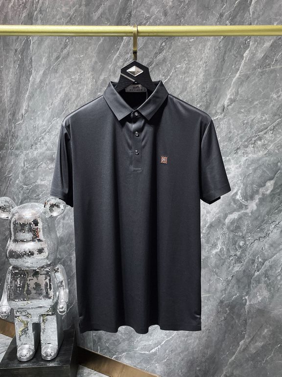 Hermes 2023 summer new T-shirt lapel short-sleeved polo shirt, counter customized fabric Breathable and comfortable, impeccable details, brand elements of the design concept, reflecting high quality. Hand feel delicate a