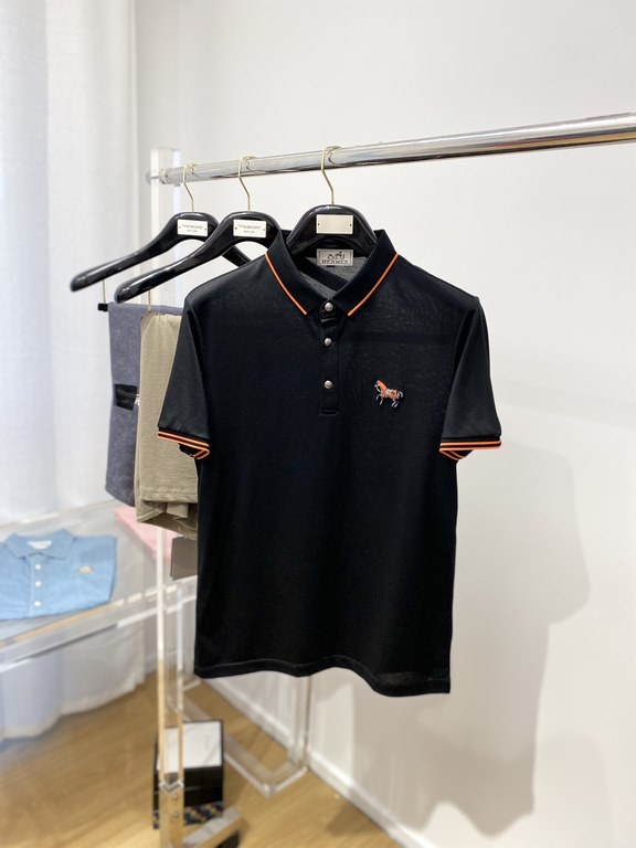 Hermes, 2023 new short-sleeved T-shirt, handsome and stylish, chest fixed weaving process decorative pattern logo, simple and versatile models. Fabric cotton Not only stiff, keep the trend of the silhouette, but also com