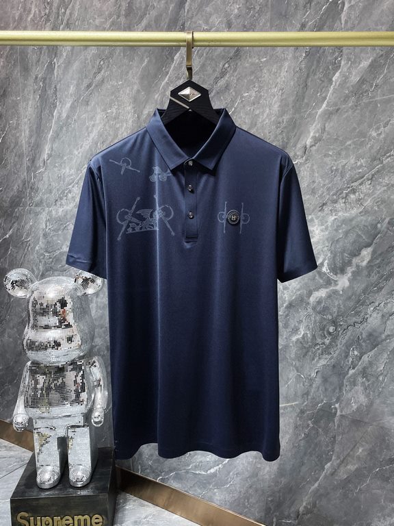 Hermes 2023 summer new T-shirt lapel short-sleeved polo shirt, counter customized fabric Breathable and comfortable, impeccable details, brand elements of the design concept, reflecting high quality. Hand feel delicate a