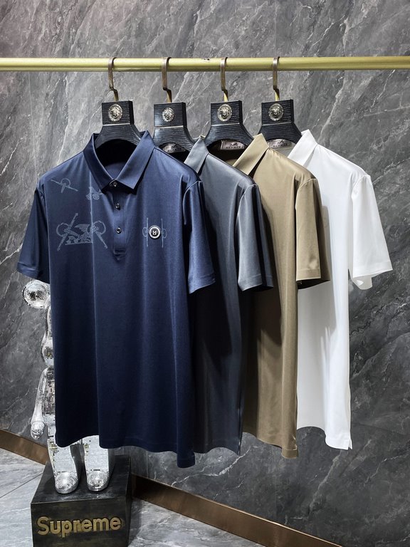 Hermes 2023 summer new T-shirt lapel short-sleeved polo shirt, counter customized fabric Breathable and comfortable, impeccable details, brand elements of the design concept, reflecting high quality. Hand feel delicate a