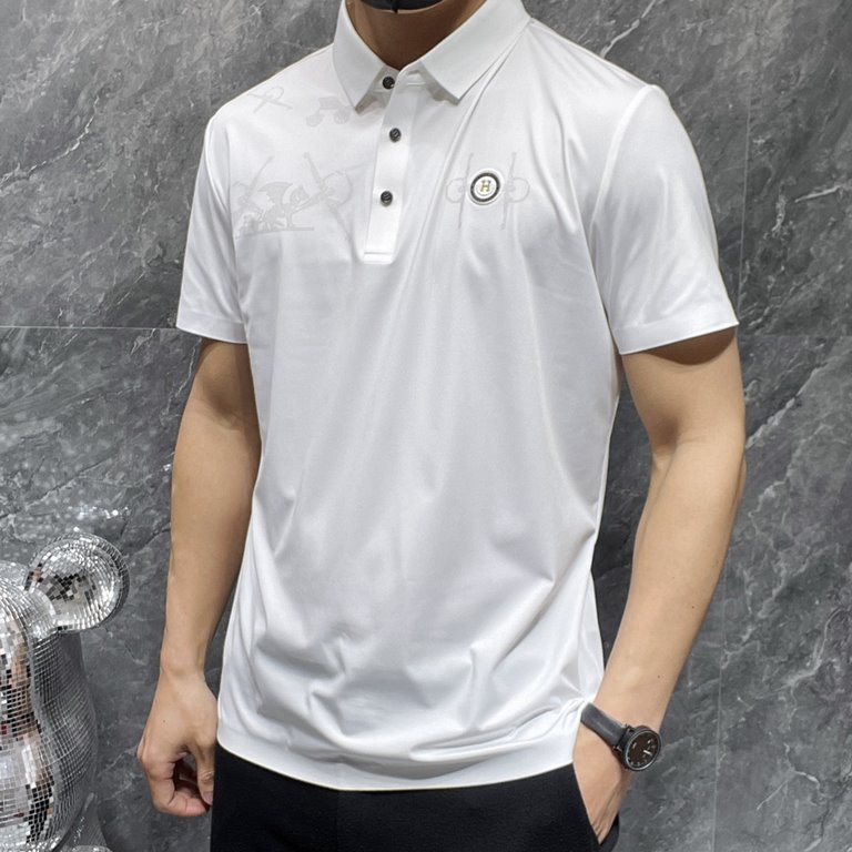 Hermes 2023 summer new T-shirt lapel short-sleeved polo shirt, counter customized fabric Breathable and comfortable, impeccable details, brand elements of the design concept, reflecting high quality. Hand feel delicate a