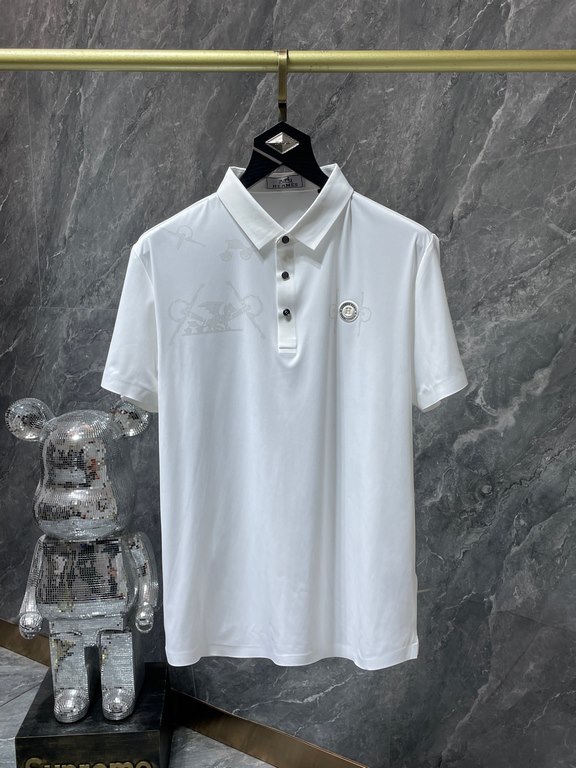 Hermes 2023 summer new T-shirt lapel short-sleeved polo shirt, counter customized fabric Breathable and comfortable, impeccable details, brand elements of the design concept, reflecting high quality. Hand feel delicate a