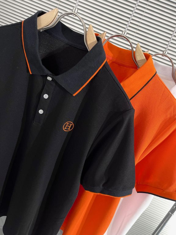 Hermes2023ss new spring and summer, men's high-end business casual polo short-sleeved polo shirt, trading company channel goods, pure pedigree quality, perfect condition as it is! Extremely luxurious design of a platinum