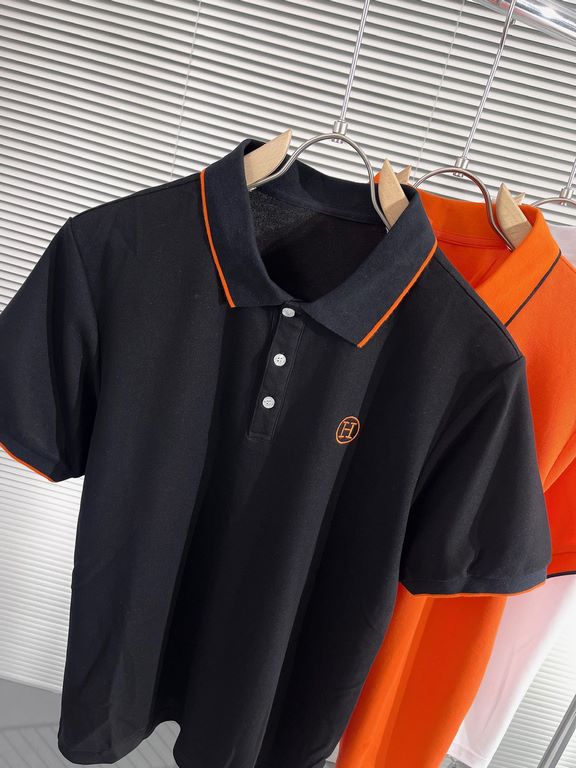 Hermes2023ss new spring and summer, men's high-end business casual polo short-sleeved polo shirt, trading company channel goods, pure pedigree quality, perfect condition as it is! Extremely luxurious design of a platinum