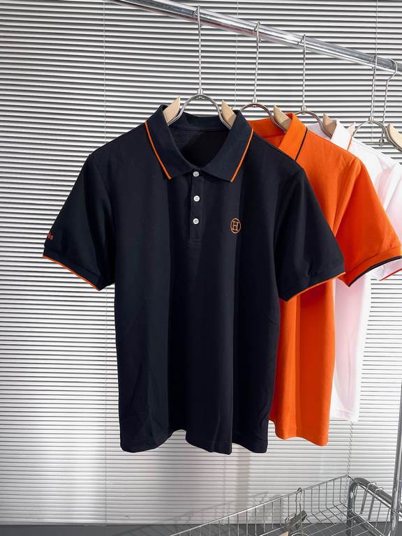 Hermes2023ss new spring and summer, men's high-end business casual polo short-sleeved polo shirt, trading company channel goods, pure pedigree quality, perfect condition as it is! Extremely luxurious design of a platinum