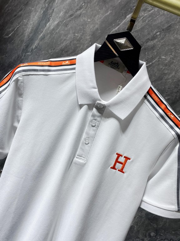 Hermes 2023 summer new T-shirt lapel short-sleeved polo shirt, counter customized fabric Breathable and comfortable, impeccable details, brand elements of the design concept, reflecting high quality. Hand feel delicate a