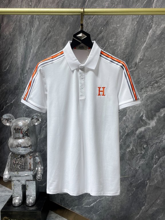 Hermes 2023 summer new T-shirt lapel short-sleeved polo shirt, counter customized fabric Breathable and comfortable, impeccable details, brand elements of the design concept, reflecting high quality. Hand feel delicate a