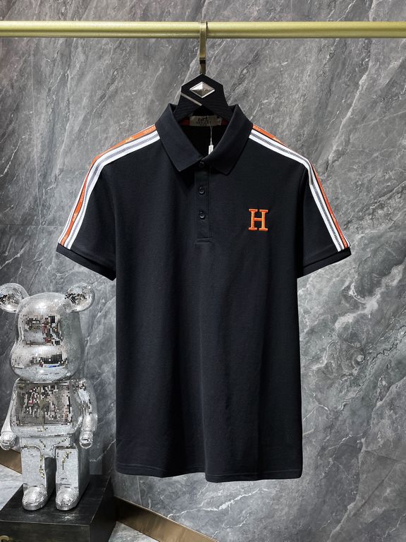 Hermes 2023 summer new T-shirt lapel short-sleeved polo shirt, counter customized fabric Breathable and comfortable, impeccable details, brand elements of the design concept, reflecting high quality. Hand feel delicate a