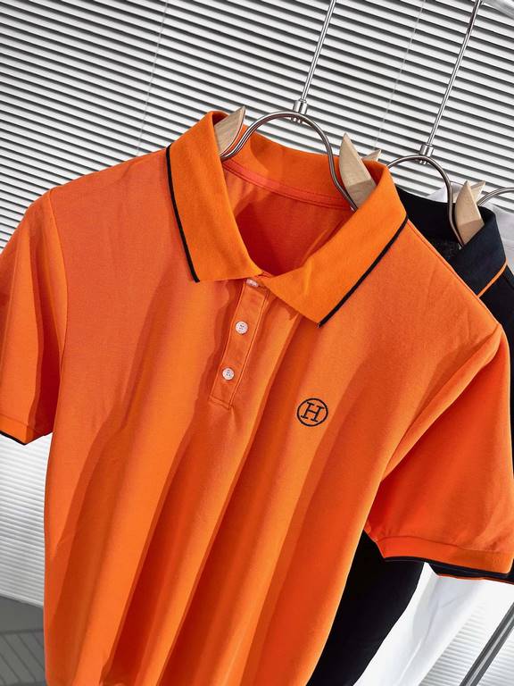 Hermes2023ss new spring and summer, men's high-end business casual polo short-sleeved polo shirt, trading company channel goods, pure pedigree quality, perfect condition as it is! Extremely luxurious design of a platinum