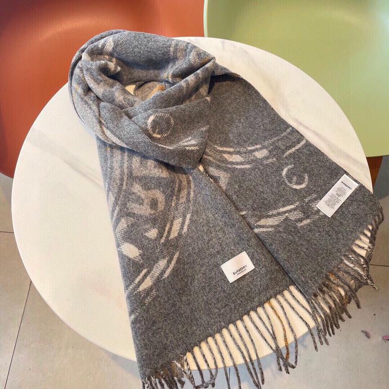 [Bur montage printed cashmere scarf] the latest double-sided large plaid and logo pattern cashmere scarf    one side of the classic cashmere plaid, one side of the insignia letters Logo, completely equal to 2 scarves   c