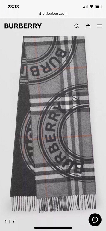 [Bur montage printed cashmere scarf] the latest double-sided large plaid and logo pattern cashmere scarf    one side of the classic cashmere plaid, one side of the insignia letters Logo, completely equal to 2 scarves   c