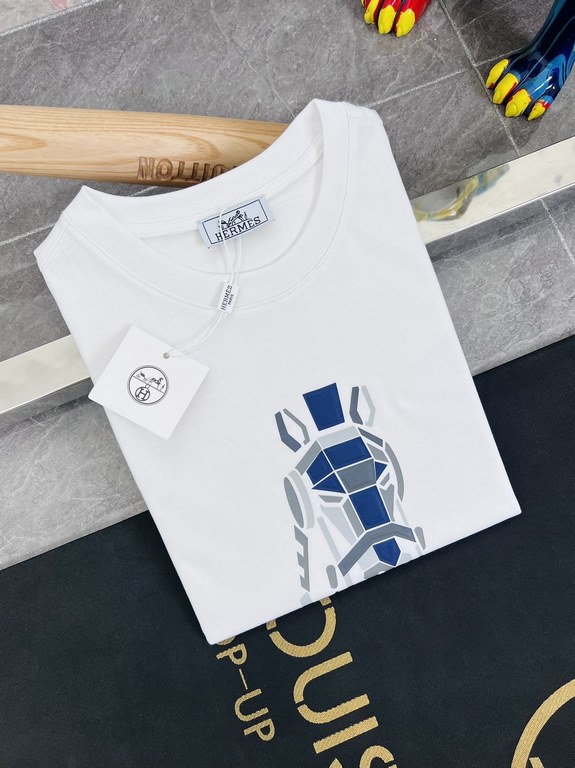 HERMES Hermes 2023 spring and summer new logo logo design couples models short-sleeved T-shirt Customized senior fabrics feel soft and comfortable with elasticity, simple atmosphere, the effect on the body is superb, the