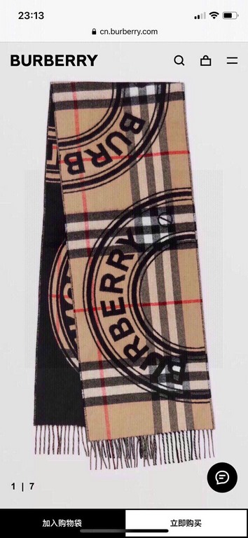 [Bur montage printed cashmere scarf] the latest double-sided large plaid and logo pattern cashmere scarf    one side of the classic cashmere plaid, one side of the insignia letters Logo, completely equal to 2 scarves   c