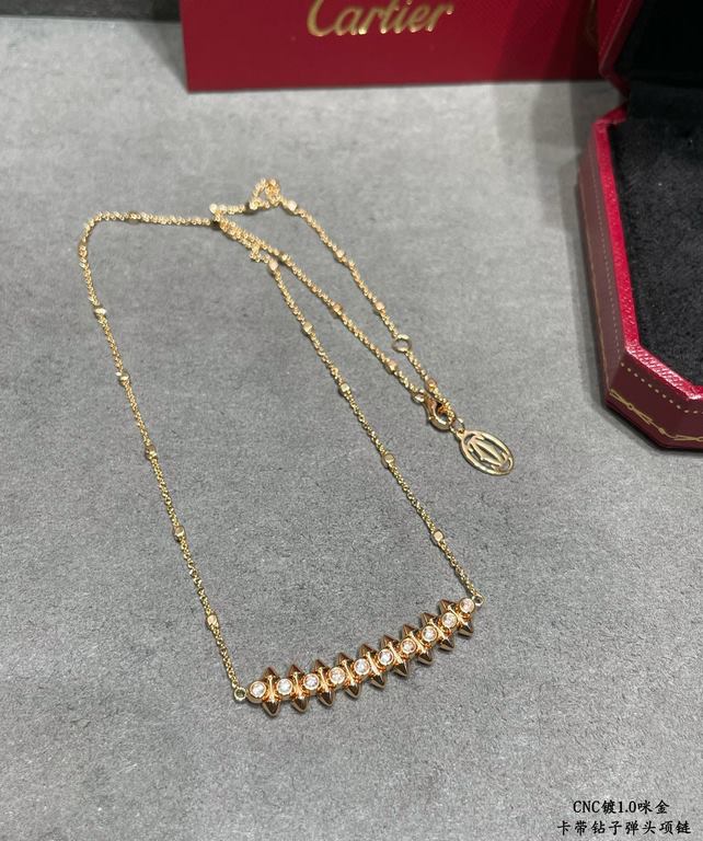 V gold plated 1.0 imitation gold Cartier CNC bullet necklace with diamonds    The two sides of the small willow nails can be free to shake, very personalized one. Eternal classic Very hot in recent years High-end Micro-s