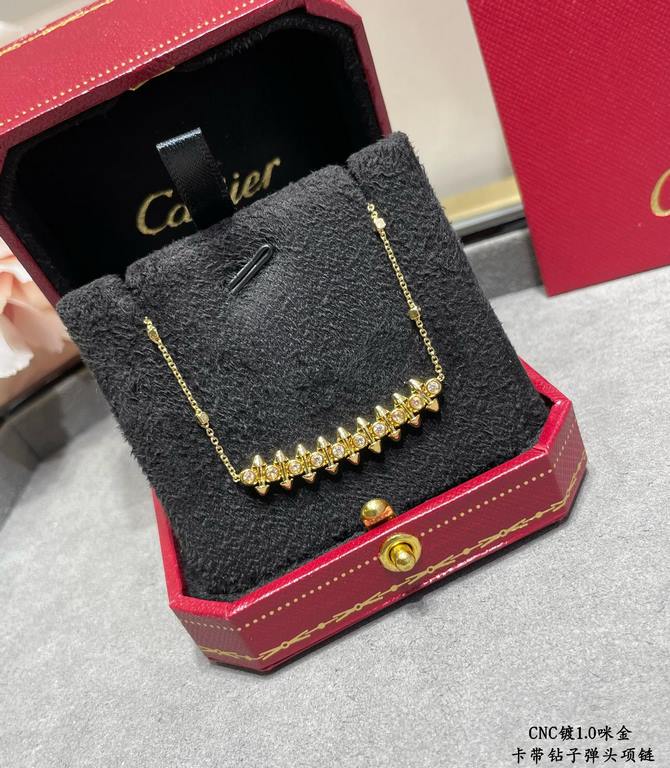 V gold plated 1.0 imitation gold Cartier CNC bullet necklace with diamonds    The two sides of the small willow nails can be free to shake, very personalized one. Eternal classic Very hot in recent years High-end Micro-s