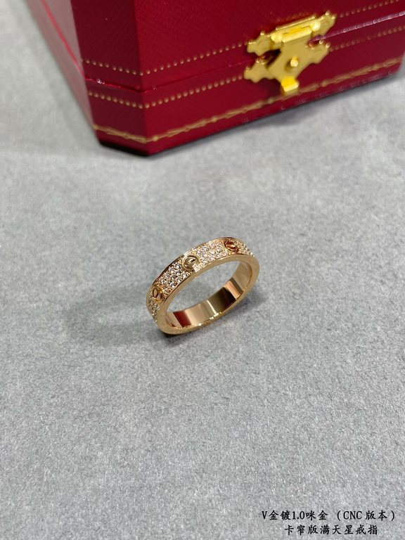 V gold plated with micronized gold Premium goods do not accept returns and exchanges Size 5678 Only the high grade precision version Cartier narrow version of the full star II CNC hand-set diamond ring   Each stone on th