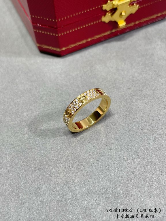 V gold plated with micronized gold Premium goods do not accept returns and exchanges Size 5678 Only the high grade precision version Cartier narrow version of the full star II CNC hand-set diamond ring   Each stone on th