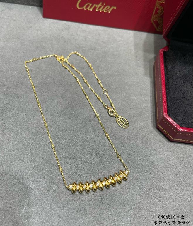 V gold plated 1.0 imitation gold Cartier CNC bullet necklace with diamonds    The two sides of the small willow nails can be free to shake, very personalized one. Eternal classic Very hot in recent years High-end Micro-s