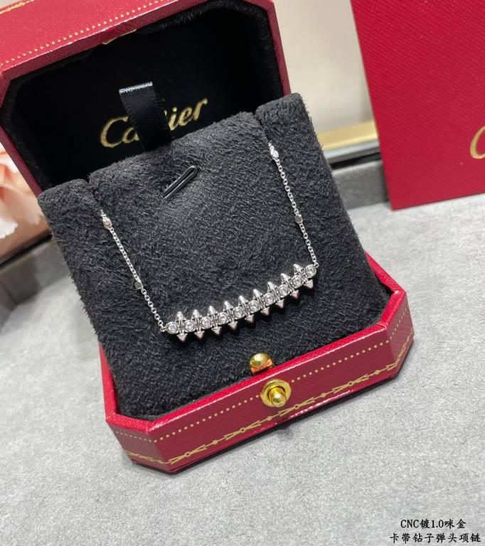 V gold plated 1.0 imitation gold Cartier CNC bullet necklace with diamonds    The two sides of the small willow nails can be free to shake, very personalized one. Eternal classic Very hot in recent years High-end Micro-s