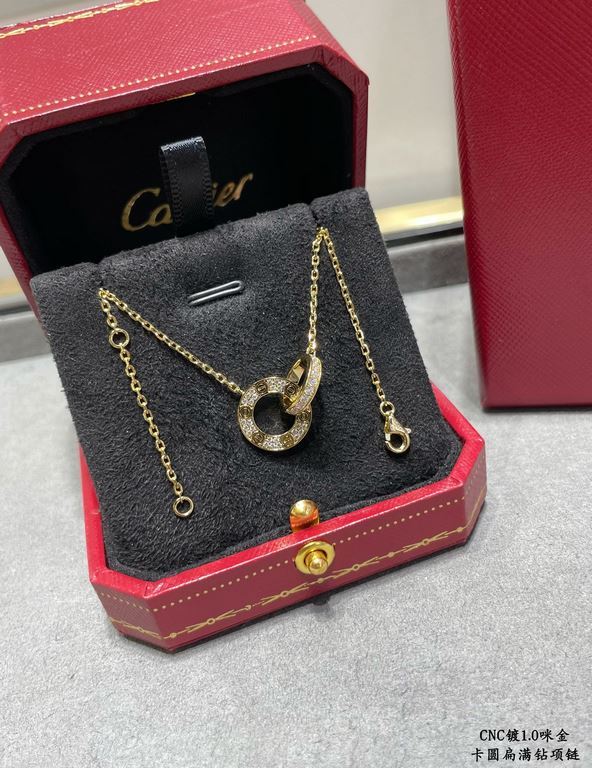 V gold plated imitation gold CNC open version Cartier classic round flat double ring necklace can be worn on both sides   real shot   high-end customized    look at the chain plate to see the engraving, and then look at 