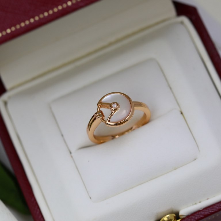 Cartier Amulette ring Inlaid with white mother-of-pearl S925 sterling silver Engraved logo Plated 18k champagne gold color [Finished sterling silver version]   [925 Cartier Amulette ring ! Cartier Amulette de Cartier col