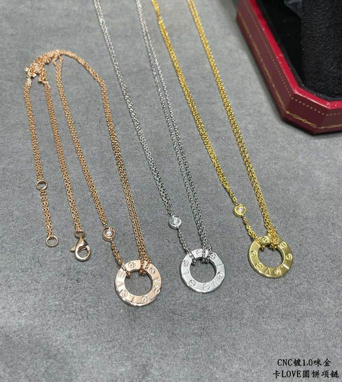 CNC plated 1.0 imitation gold Cartier classic LOVE double-sided discus necklace   real shot   high-end customization    look at the chain plate to see the engraving, and then look at the workmanship Original replica into