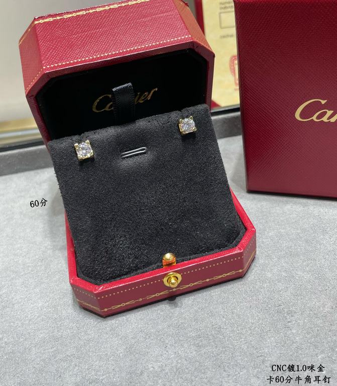 V gold plated 1.0 micron gold Cartier 60 point bullhorn stud earrings, classic bullhorns from the house of Cartier! Not much introduction! Out of stock High carbon diamonds rock you know! Every detail is very much in pla