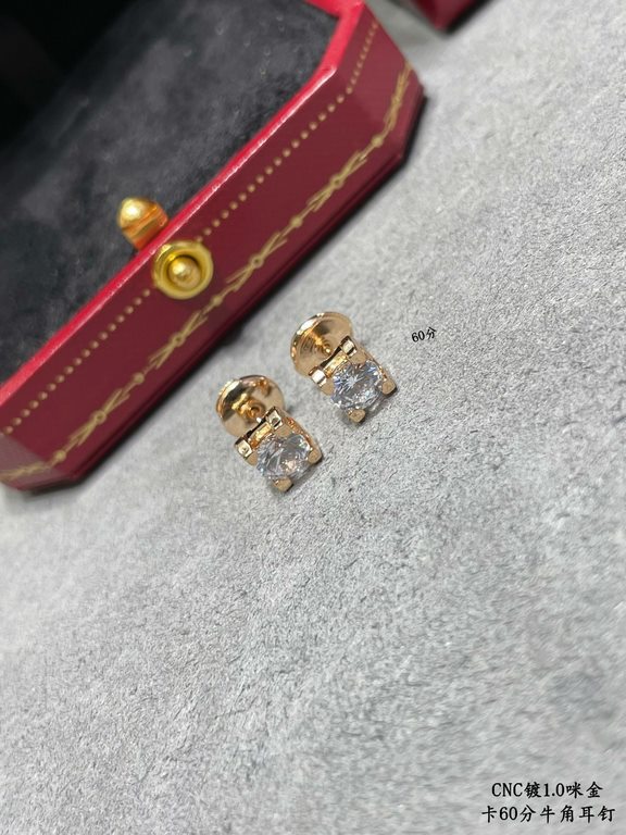 V gold plated 1.0 micron gold Cartier 60 point bullhorn stud earrings, classic bullhorns from the house of Cartier! Not much introduction! Out of stock High carbon diamonds rock you know! Every detail is very much in pla