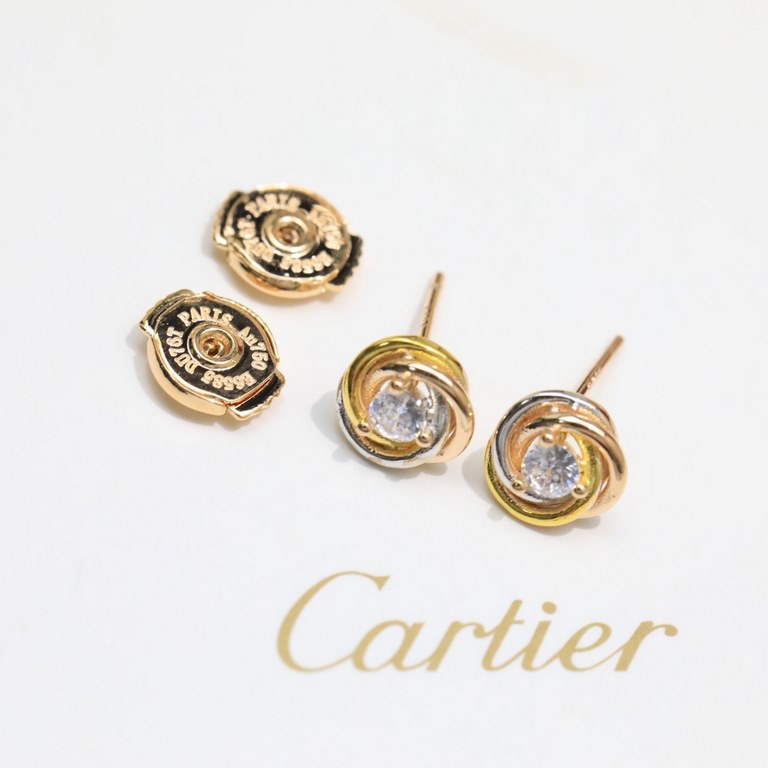 Cartier Small tri-color triple hoop earrings. Out of stock S925 sterling silver material Seiko version   [925] with flying saucer earbuds Exquisite and small hundred with explosive models