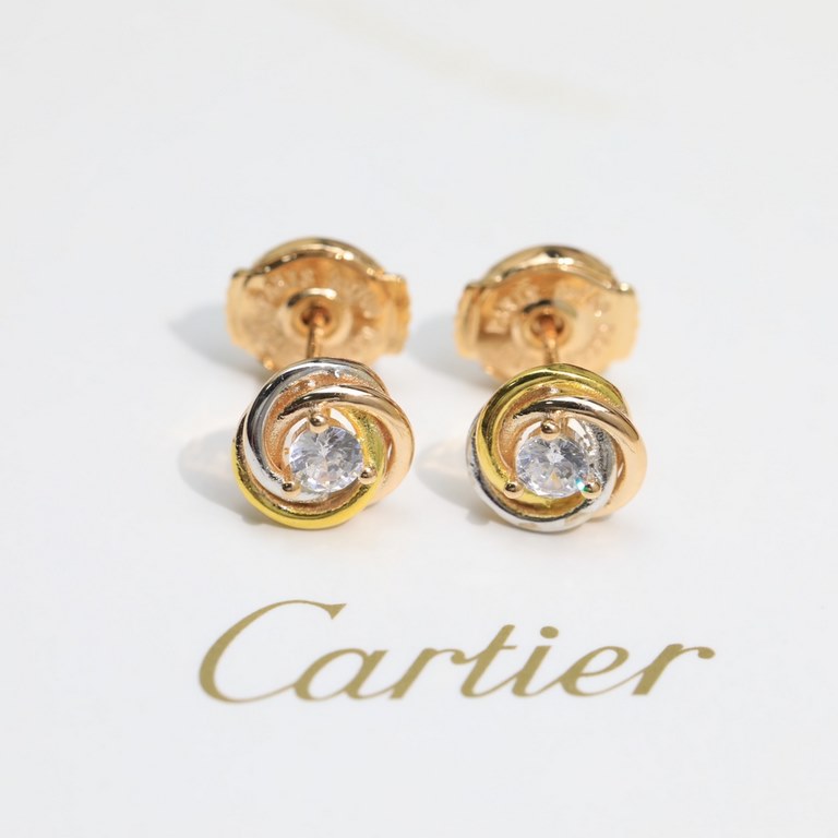 Cartier Small tri-color triple hoop earrings. Out of stock S925 sterling silver material Seiko version   [925] with flying saucer earbuds Exquisite and small hundred with explosive models