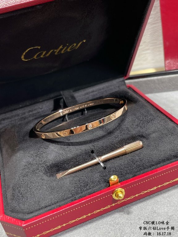 V gold plated 1.0 imitation gold CNC high definition Cartier narrow six diamond LOVE bracelet, code 16.17.18   High-grade craftsmanship Nail bit polished treatment Screwdriver opening design  90 degrees to screw the scre