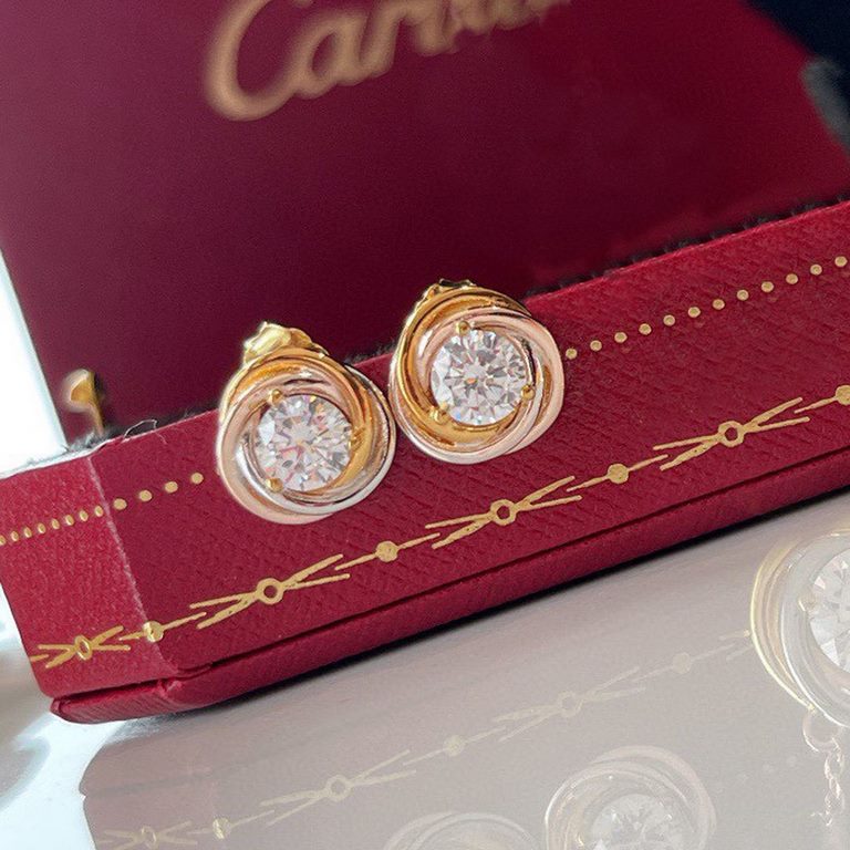 Cartier Cartier tri-color solitaire   earrings   Trinity de cartier collection High-end customization Advanced color separation plating craft exquisite top s925 sterling silver material does not fade and not allergic to 