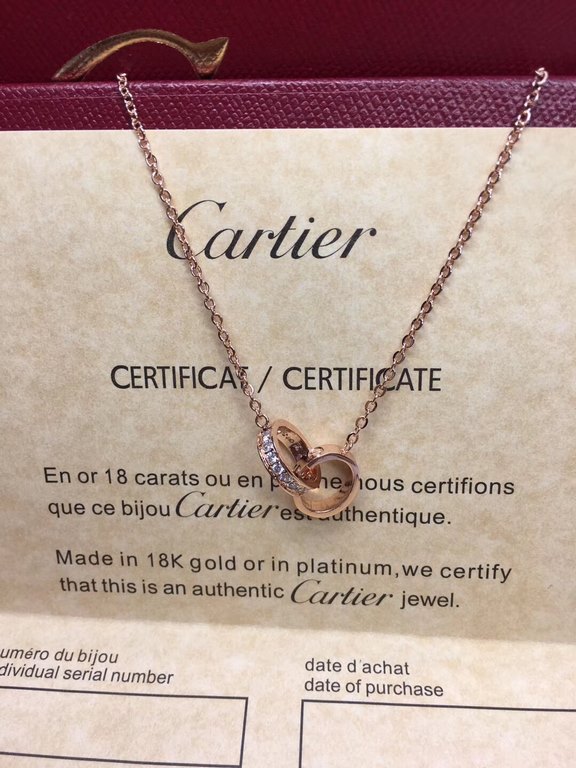 Top version Cartier Cartier necklace Love double ring pave diamond necklace double-sided with diamonds on one side of the screw word printing selected 18k gold-plated process counter version one to one must do with the t