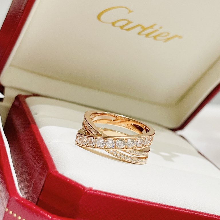 Caetier Paris Nouvelle Vague Cartier Double Crossover Ring Imported from Germany 925 Sterling Silver Micropavéd with High Carbon Diamonds The style is stylish and classic and versatile Original logo High-end customizatio