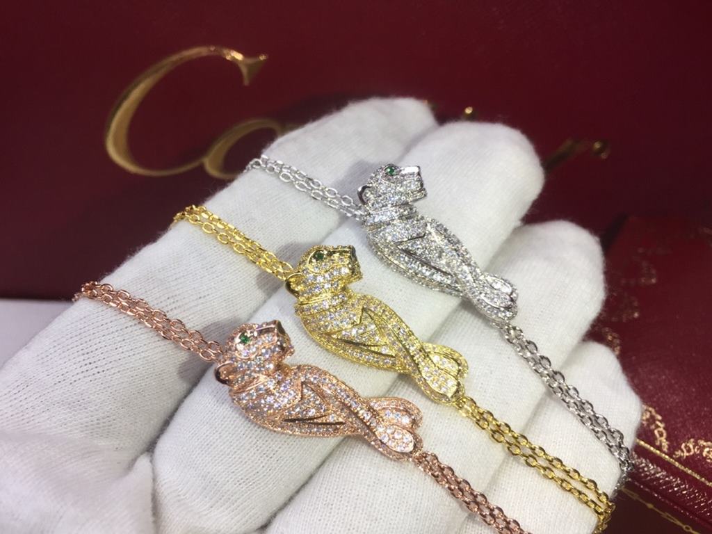 Luxury leopard head bracelet] Cartier Cartier [strong] 11 leopard full diamond bracelet shipping    Classic aristocratic model, luxury full diamonds caressing leopard design    Exclusive real shot   Sub-gold plating 18k 