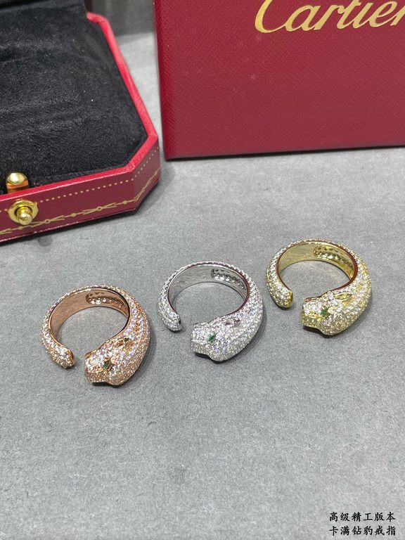 (Theme New Year rich) Cartier full diamond leopard ring   men and women, sterling silver leopard   couples models using 18K gold goods version out of the wax made into a finished product, so in addition to the difference