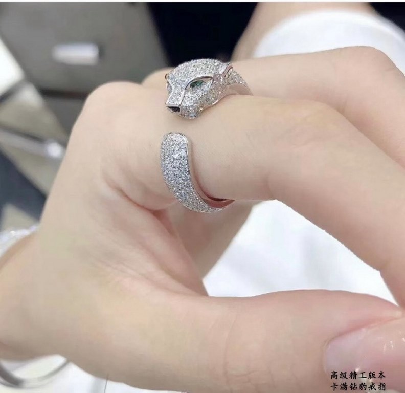 (Theme New Year rich) Cartier full diamond leopard ring   men and women, sterling silver leopard   couples models using 18K gold goods version out of the wax made into a finished product, so in addition to the difference