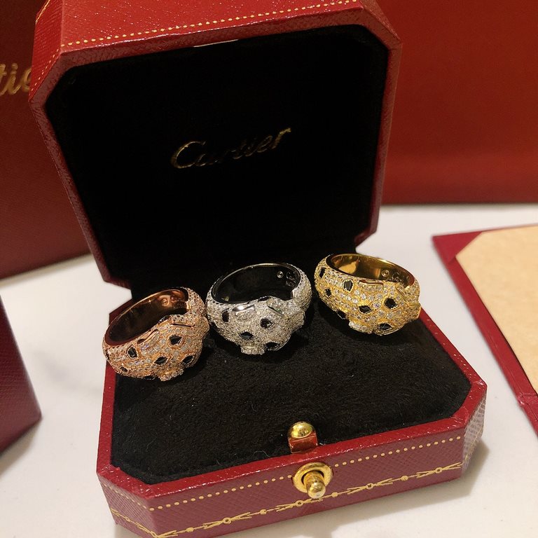 Cartier Cartier Leopard Collection Full of diamonds Spotted leopard open-end ring Selected German imported s925 sterling silver material plated with thick gold Super fine work The highest version on the market Rose gold 